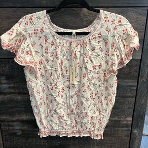 Max Studio Cream and Red Floral Blouse NWT